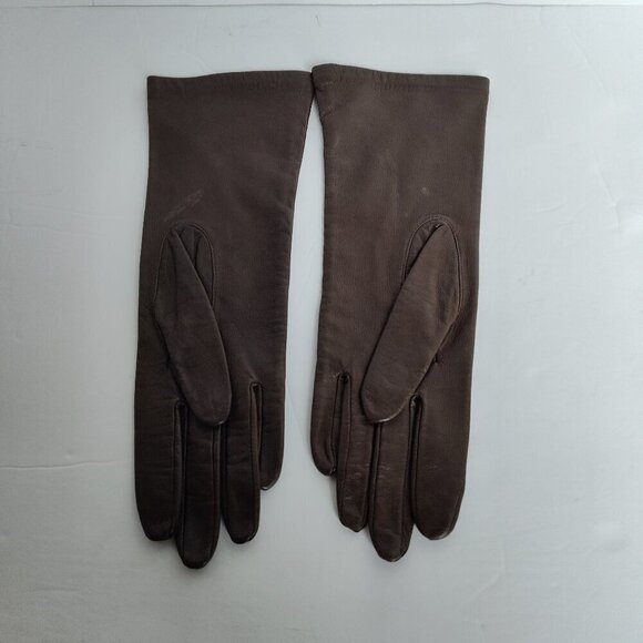 Ladies SZ 6-1/2 Brown Leather Gloves - Picture 3 of 3